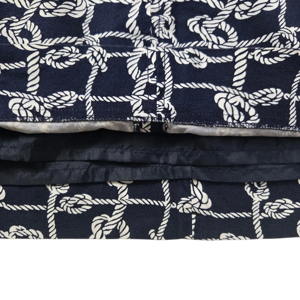 Talbots Rope Knot Print‎ Mini Skirt Navy Blue White Cotton Stretch Pockets